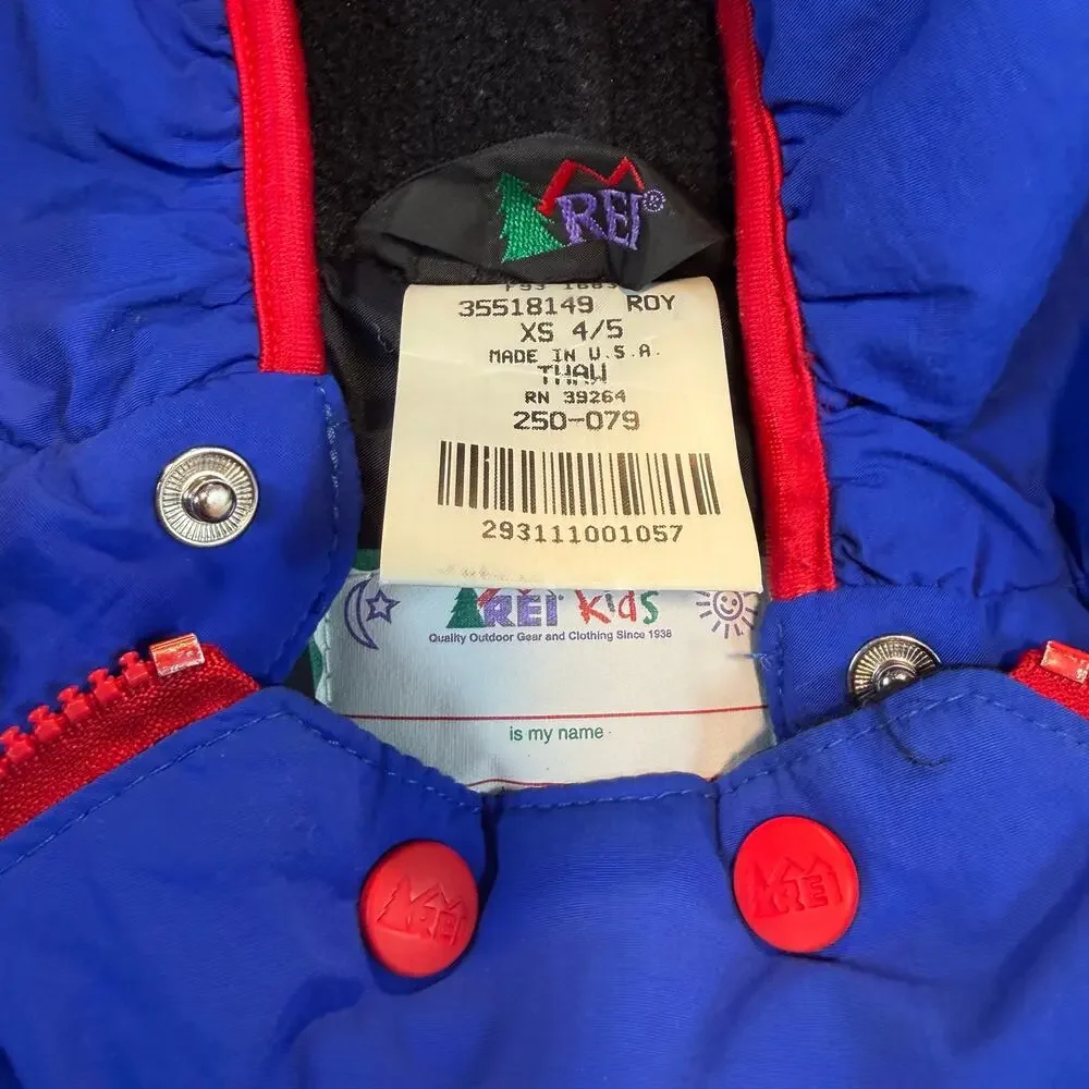 Vintage REI Kids Snowsuit Blue Red One Piece Ski Suit Warm Outdoor Size XS 4/5